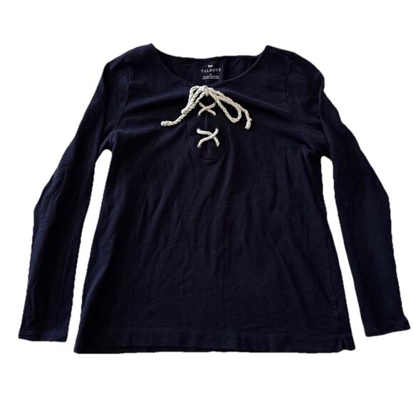 Talbots Shirt Womens Medium Long Sleeve Blue Lace Up Rope Nautical Cruise Wear - Picture 1 of 3